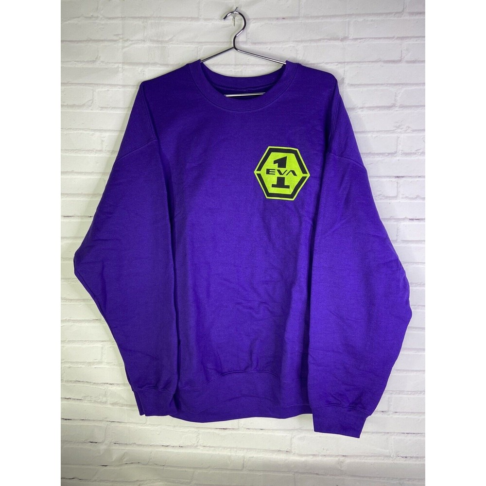 Evangelion Neon Genesis EVA 1 Anime Pullover Crew Sweatshirt Purple Mens 2XL